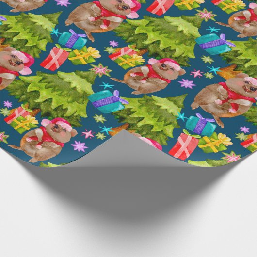 Kute Quokka Blue-kerstinpakken papier (Hoek)