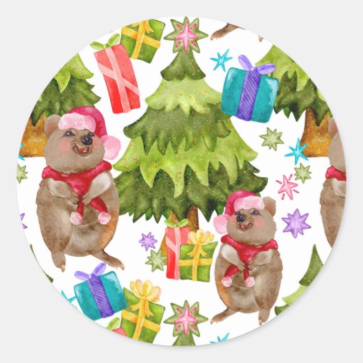 Kute Quokka Kerstmis Klassic Round Sticker (Voorkant)