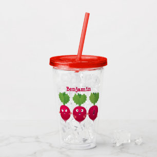 Kute radishes die trio-cartoon-groenten zingen acryl drinkbeker