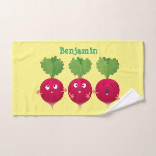 Kute radishes die trio-cartoon-groenten zingen bad handdoek