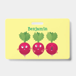 Kute radishes die trio-cartoon-groenten zingen badge