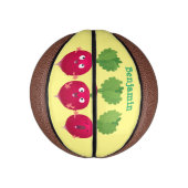 Kute radishes die trio-cartoon-groenten zingen basketbal (Verticaal)
