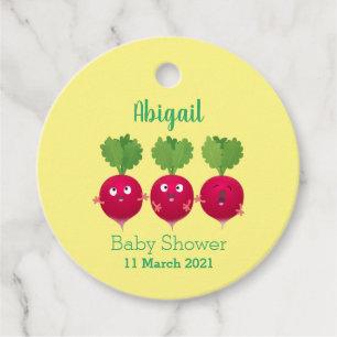 Kute radishes die trio-cartoon-groenten zingen bedankjes labels