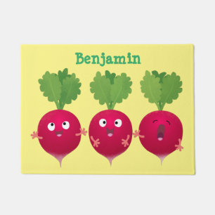 Kute radishes die trio-cartoon-groenten zingen deurmat