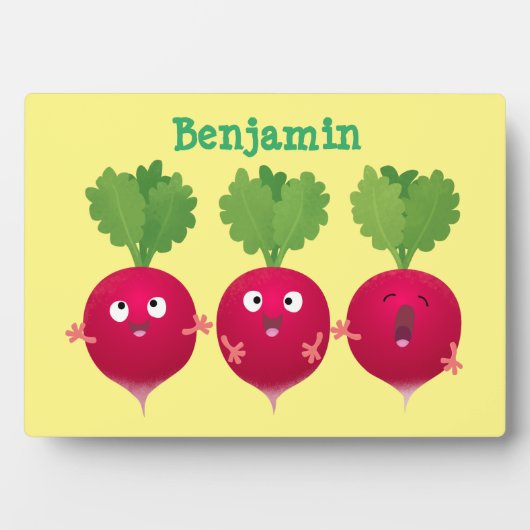 Kute radishes die trio-cartoon-groenten zingen fotoplaat (voorkant)