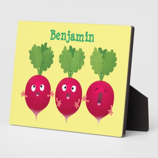 Kute radishes die trio-cartoon-groenten zingen fotoplaat (Zijkant)