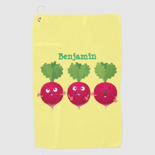 Kute radishes die trio-cartoon-groenten zingen golfhanddoek