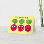 Kute radishes die trio-cartoon-groenten zingen kaart (Voorkant)