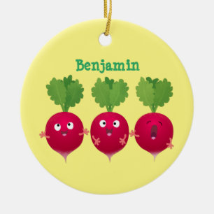 Kute radishes die trio-cartoon-groenten zingen keramisch ornament