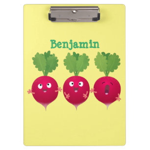 Kute radishes die trio-cartoon-groenten zingen klembord