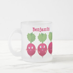 Kute radishes die trio-cartoon-groenten zingen matglas koffiemok