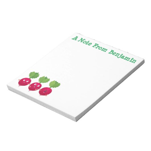 Kute radishes die trio-cartoon-groenten zingen notitieblok (Linkerzijde)
