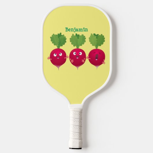 Kute radishes die trio-cartoon-groenten zingen pickleball paddle (Achterkant)