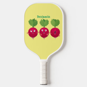 Kute radishes die trio-cartoon-groenten zingen pickleball paddle