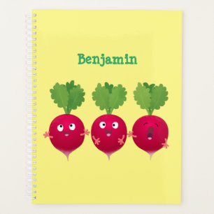 Kute radishes die trio-cartoon-groenten zingen planner