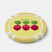 Kute radishes die trio-cartoon-groenten zingen poker chips (Enkel)