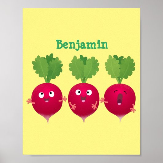Kute radishes die trio-cartoon-groenten zingen poster (Voorkant)