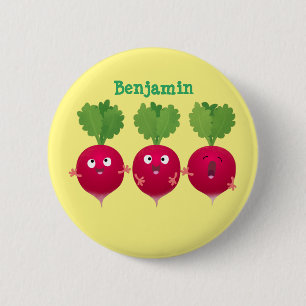 Kute radishes die trio-cartoon-groenten zingen ronde button 5,7 cm