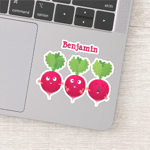 Kute radishes die trio-cartoon-groenten zingen sticker