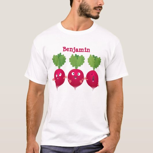 Kute radishes die trio-cartoon-groenten zingen t-shirt (Voorkant)