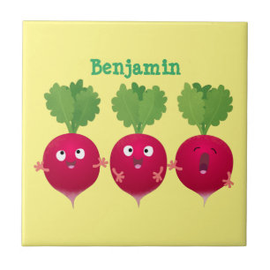 Kute radishes die trio-cartoon-groenten zingen tegeltje