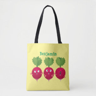 Kute radishes die trio-cartoon-groenten zingen tote bag