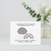 Kute Rainbow Rain Cloud Geluk Quote Briefkaart (Staand voorkant)