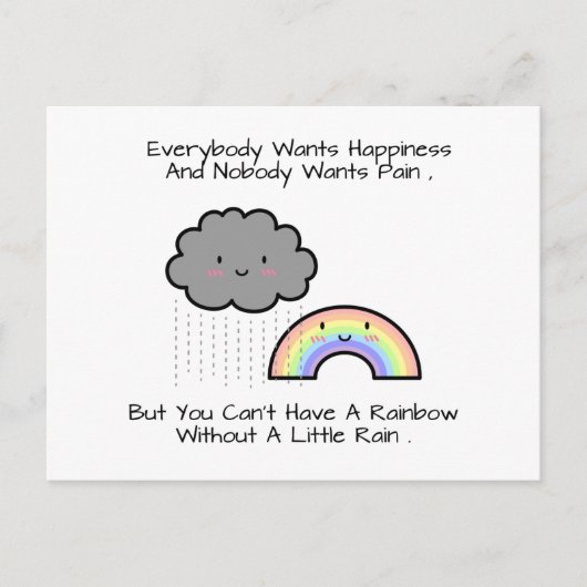 Kute Rainbow Rain Cloud Geluk Quote Briefkaart (Voorkant)