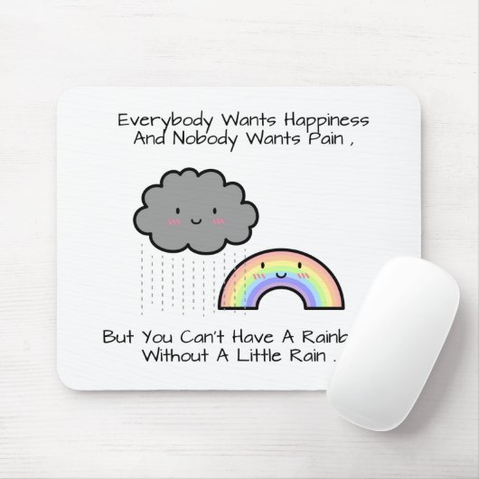Kute Rainbow Rain Cloud Geluk Quote Muismat (Met muis)