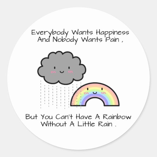 Kute Rainbow Rain Cloud Geluk Quote Ronde Sticker (Voorkant)