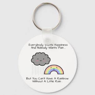 Kute Rainbow Rain Cloud Geluk Quote Sleutelhanger