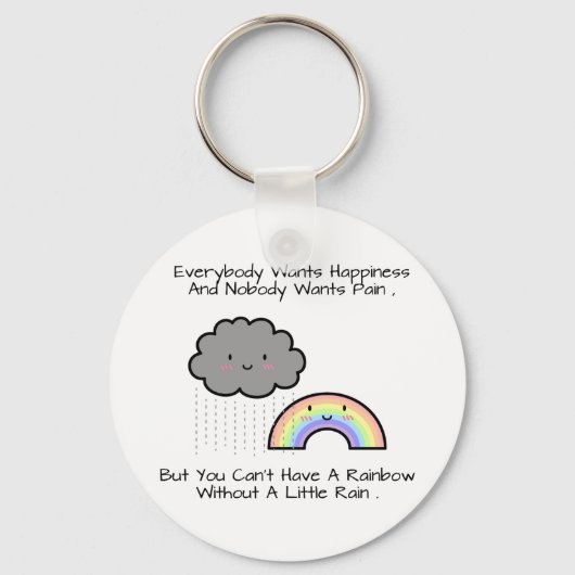 Kute Rainbow Rain Cloud Geluk Quote Sleutelhanger (Voorkant)