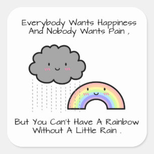 Kute Rainbow Rain Cloud Geluk Quote Vierkante Sticker