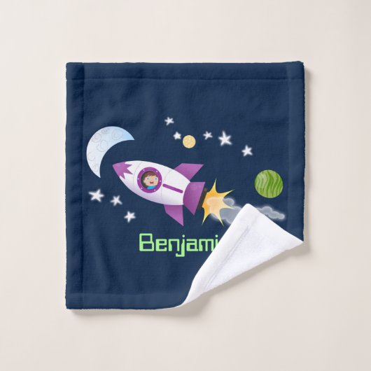 Kute raketten in de illustratie van de cartoon in  bad handdoek (Wasdoekje)