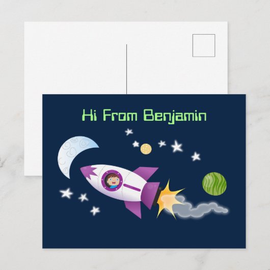 Kute raketten in de illustratie van de cartoon in  briefkaart (Voorkant / Achterkant)