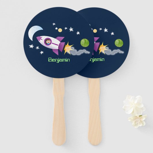 Kute raketten in de illustratie van de cartoon in  handwaaier (Voorkant en achterkant)