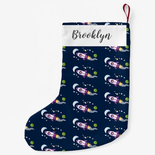 Kute raketten in de illustratie van de cartoon in  kleine kerstsok (Achterkant)