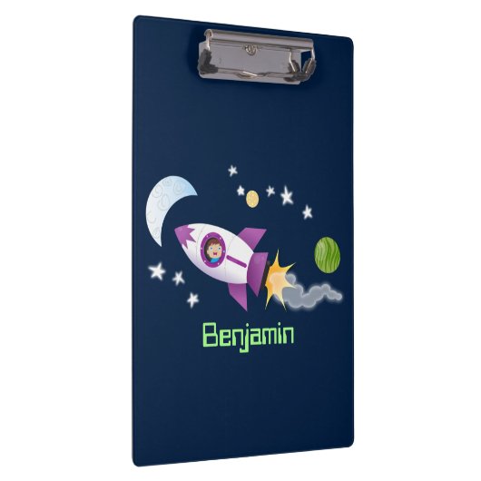 Kute raketten in de illustratie van de cartoon in  klembord (Rechts)