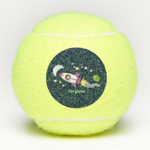 Kute raketten in de illustratie van de cartoon in tennisballen