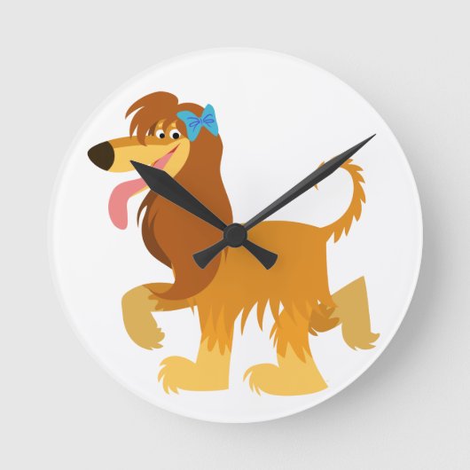 Kute Ready Cartoon Afghan Hound Wall Clock Ronde Klok (Voorkant)