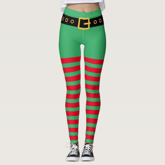 Kute red and green strepen, kerstelf kostuum leggings (Voorkant)
