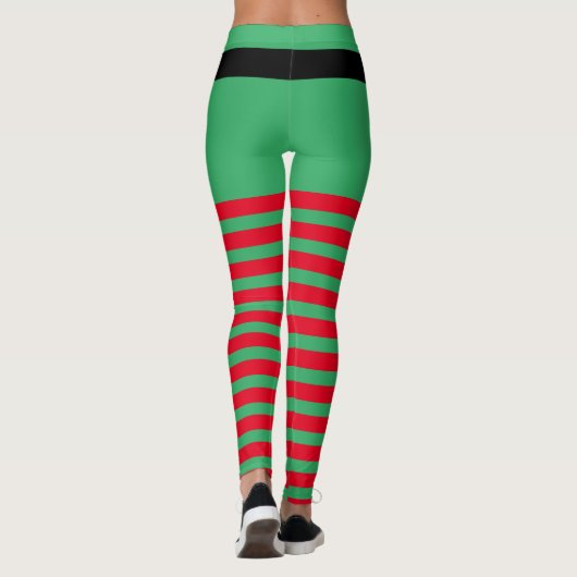 Kute red and green strepen, kerstelf kostuum leggings (Achterkant)