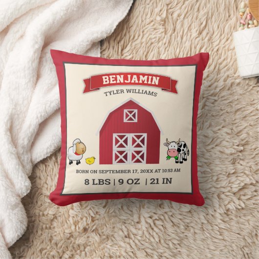 Kute Red Barn Farm Animals Baby Birthat Stats Kussen (Deken)