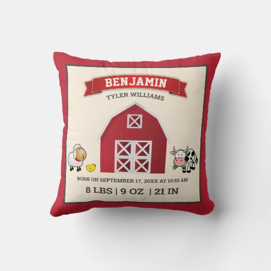 Kute Red Barn Farm Animals Baby Birthat Stats Kussen (Achterkant)