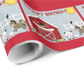 Kute Red Barn Farm Animals Birthday Wrapping Paper Cadeaupapier (Rol Hoek)