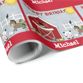 Kute Red Barn Farm Animals Birthday Wrapping Paper Cadeaupapier (Rol Hoek)