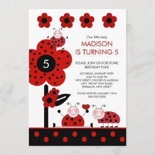 Kute Red & Black Ladybugs Birthday Invitation Kaart
