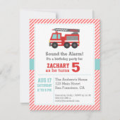 Kute Red Fire Truck Birthday Party Invitation Kaart (Voorkant)