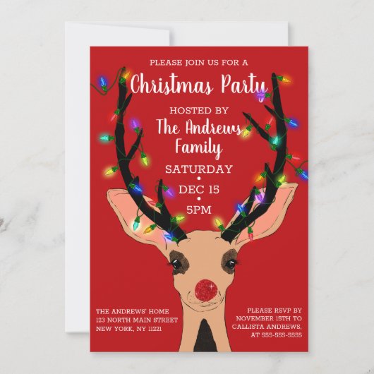 Kute Red Nose Reindester met kerstmis Kaart (Voorkant)