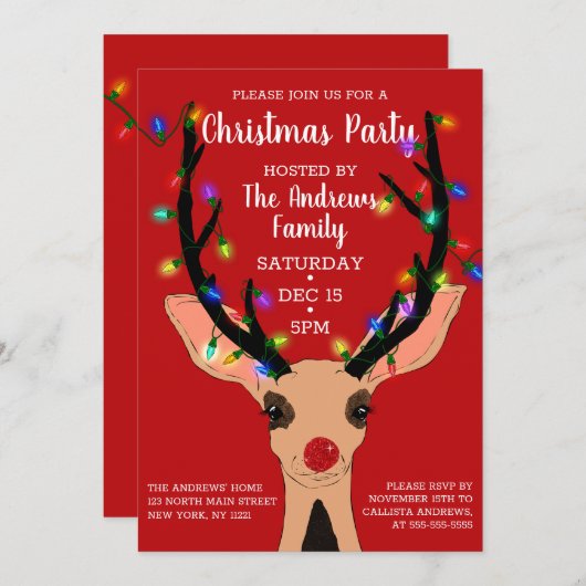 Kute Red Nose Reindester met kerstmis Kaart (Voorkant / Achterkant)